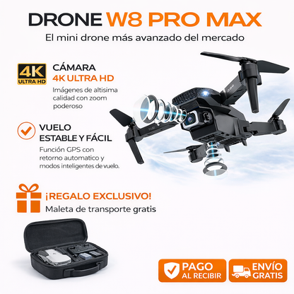 🚁 DRON W8 PRO MAX con maleta de transporte incluida + control remoto + batería de larga duración + REGALO EXCLUSIVO 🔥