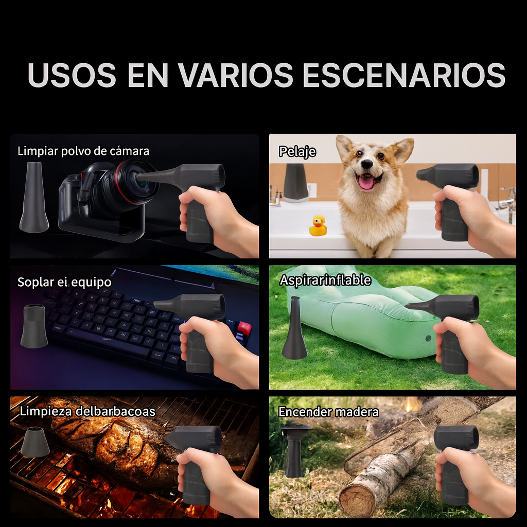 El Turbo Más Potente en tus Manos – Mini Soplador y Aspirador 2 en 1, 300.000 RPM