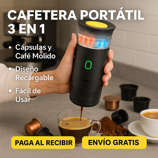 💎 Cafetera Portátil 3 en 1 – 👉 Espresso perfecto con cápsulas, café molido o instantáneo. ✨ ¡Llévala contigo a todas partes!
